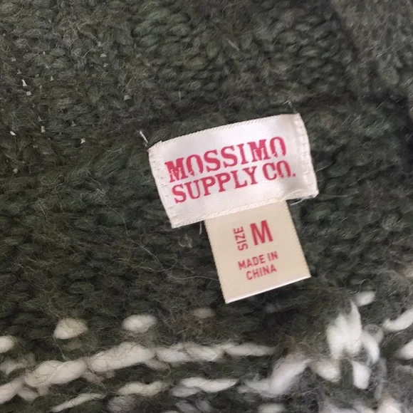 MOSSIMO Green White Nordic Thick Warm Sweater Cardigan Vest Belted - Picture 7 of 10